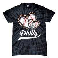 Vintage Philly Baseball Leopard Heart Baseball Fans Tie-Dye T-Shirt