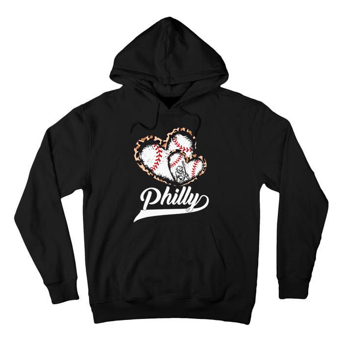 Vintage Philly Baseball Leopard Heart Baseball Fans Tall Hoodie