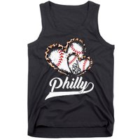 Vintage Philly Baseball Leopard Heart Baseball Fans Tank Top