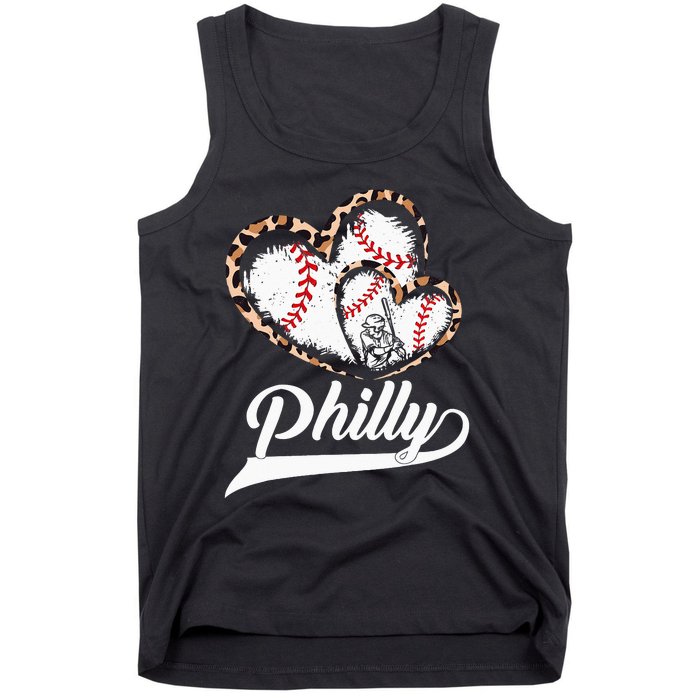 Vintage Philly Baseball Leopard Heart Baseball Fans Tank Top