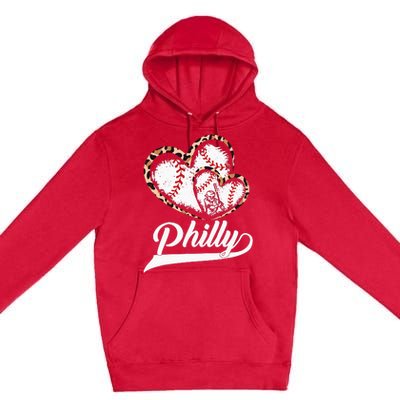 Vintage Philly Baseball Leopard Heart Baseball Fans Premium Pullover Hoodie