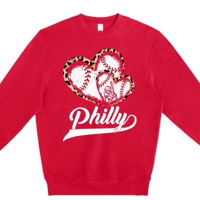 Vintage Philly Baseball Leopard Heart Baseball Fans Premium Crewneck Sweatshirt