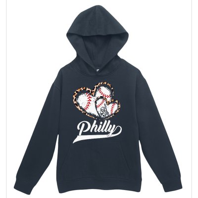 Vintage Philly Baseball Leopard Heart Baseball Fans Urban Pullover Hoodie