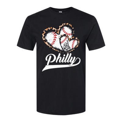 Vintage Philly Baseball Leopard Heart Baseball Fans Softstyle® CVC T-Shirt