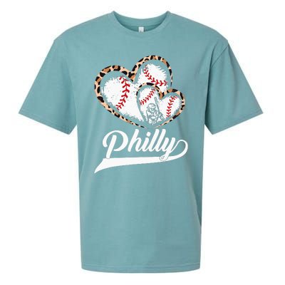 Vintage Philly Baseball Leopard Heart Baseball Fans Sueded Cloud Jersey T-Shirt