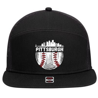 Vintage Pittsburgh Baseball Skyline Pittsburgh Baseball 7 Panel Mesh Trucker Snapback Hat