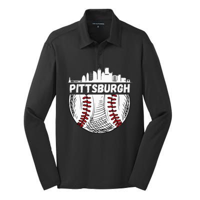 Vintage Pittsburgh Baseball Skyline Pittsburgh Baseball Silk Touch Performance Long Sleeve Polo