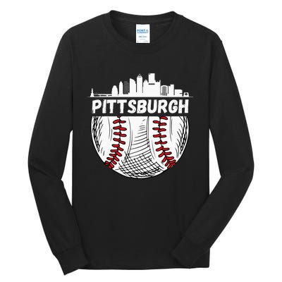 Vintage Pittsburgh Baseball Skyline Pittsburgh Baseball Tall Long Sleeve T-Shirt