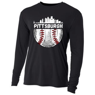 Vintage Pittsburgh Baseball Skyline Pittsburgh Baseball Cooling Performance Long Sleeve Crew