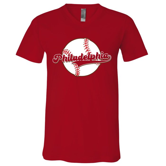 Vintage Philadelphia Baseball Throwback Retro V-Neck T-Shirt