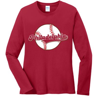 Vintage Philadelphia Baseball Throwback Retro Ladies Long Sleeve Shirt