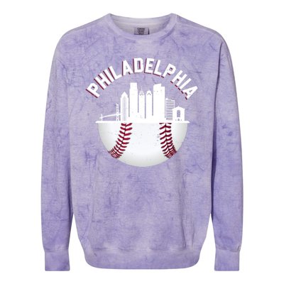 Vintage Philadelphia Baseball Retro Skyline Colorblast Crewneck Sweatshirt