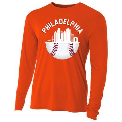 Vintage Philadelphia Baseball Retro Skyline Cooling Performance Long Sleeve Crew