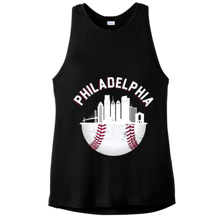 Vintage Philadelphia Baseball Retro Skyline Ladies PosiCharge Tri-Blend Wicking Tank