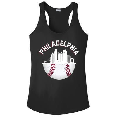 Vintage Philadelphia Baseball Retro Skyline Ladies PosiCharge Competitor Racerback Tank