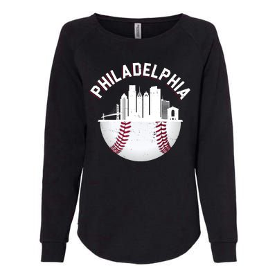 Vintage Philadelphia Baseball Retro Skyline Womens California Wash Sweatshirt