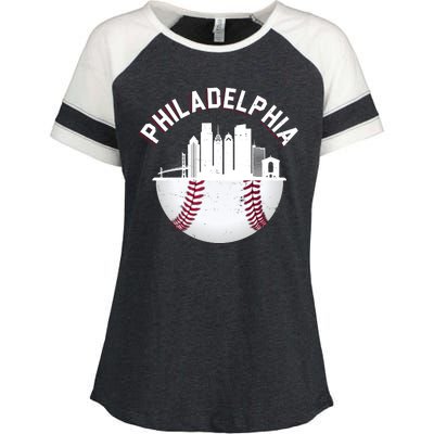 Vintage Philadelphia Baseball Retro Skyline Enza Ladies Jersey Colorblock Tee