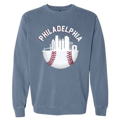 Vintage Philadelphia Baseball Retro Skyline Garment-Dyed Sweatshirt