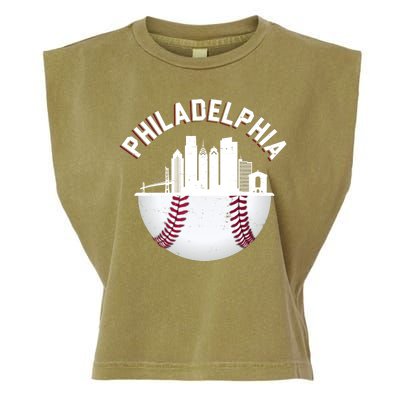 Vintage Philadelphia Baseball Retro Skyline Garment-Dyed Women's Muscle Tee