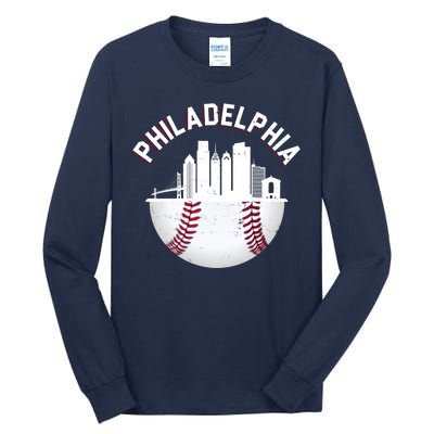 Vintage Philadelphia Baseball Retro Skyline Tall Long Sleeve T-Shirt