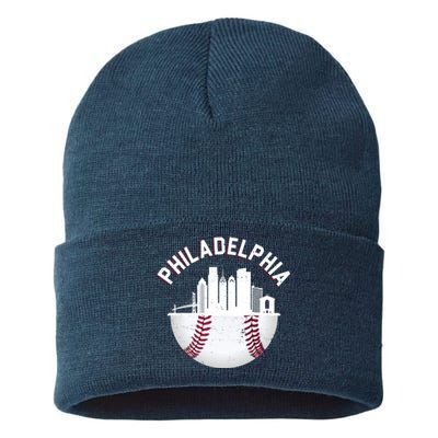 Vintage Philadelphia Baseball Retro Skyline Sustainable Knit Beanie