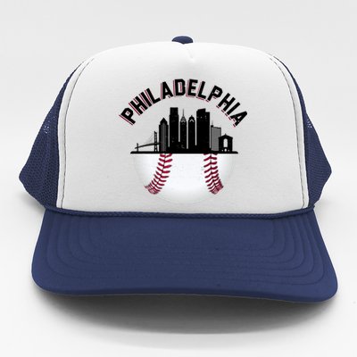 Vintage Philadelphia Baseball Retro Skyline Trucker Hat