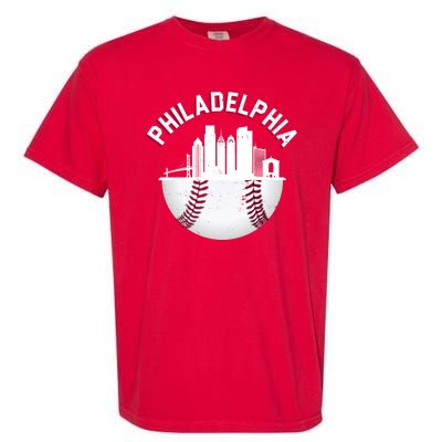 Vintage Philadelphia Baseball Retro Skyline Garment-Dyed Heavyweight T-Shirt