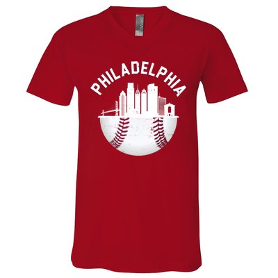 Vintage Philadelphia Baseball Retro Skyline V-Neck T-Shirt