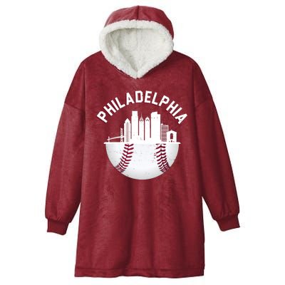 Vintage Philadelphia Baseball Retro Skyline Hooded Wearable Blanket