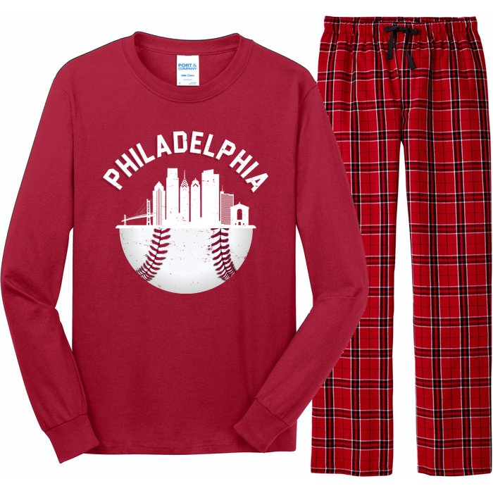 Vintage Philadelphia Baseball Retro Skyline Long Sleeve Pajama Set