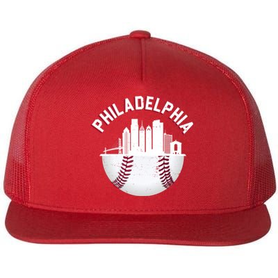 Vintage Philadelphia Baseball Retro Skyline Flat Bill Trucker Hat