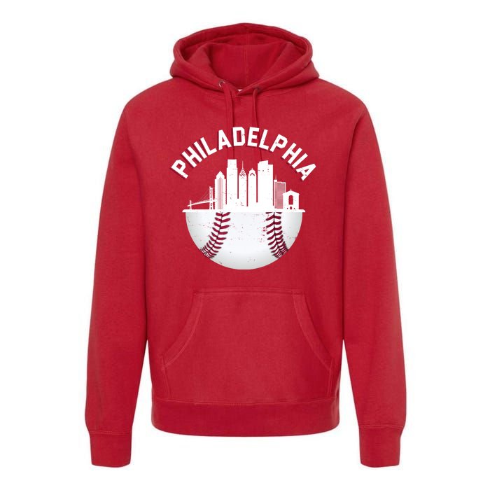 Vintage Philadelphia Baseball Retro Skyline Premium Hoodie