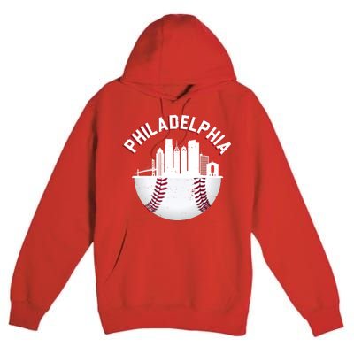 Vintage Philadelphia Baseball Retro Skyline Premium Pullover Hoodie