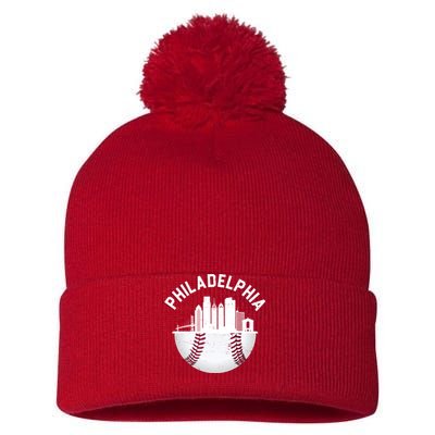 Vintage Philadelphia Baseball Retro Skyline Pom Pom 12in Knit Beanie