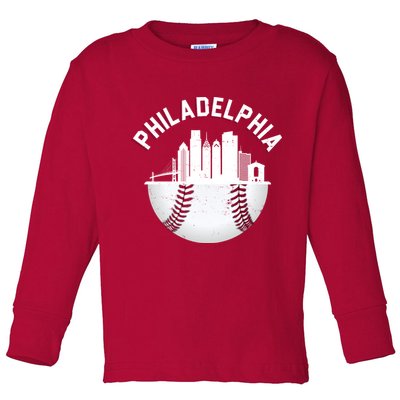 Vintage Philadelphia Baseball Retro Skyline Toddler Long Sleeve Shirt