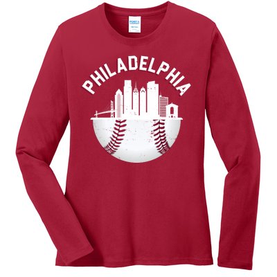 Vintage Philadelphia Baseball Retro Skyline Ladies Long Sleeve Shirt