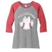 Vintage Philadelphia Baseball Retro Skyline Women's Tri-Blend 3/4-Sleeve Raglan Shirt