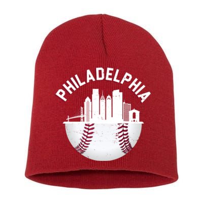 Vintage Philadelphia Baseball Retro Skyline Short Acrylic Beanie