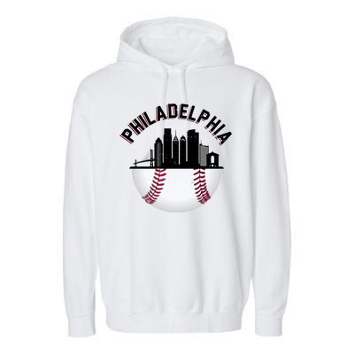 Vintage Philadelphia Baseball Retro Skyline Garment-Dyed Fleece Hoodie