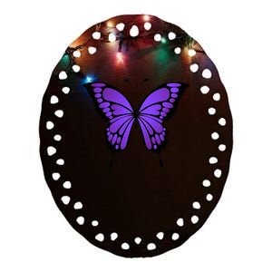 Vibrant Purple Butterfly Ceramic Oval Ornament