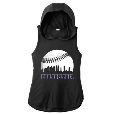 Vintage Philadelphia Baseball Skyline Retro Philly Cityscap Ladies PosiCharge Tri-Blend Wicking Draft Hoodie Tank