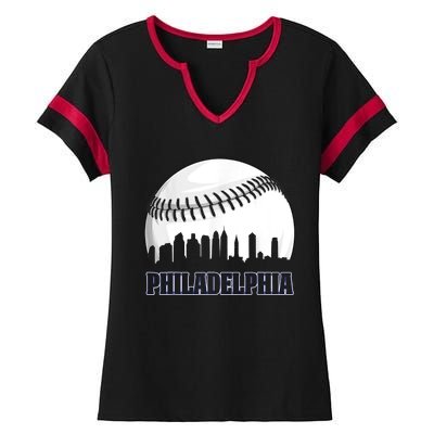 Vintage Philadelphia Baseball Skyline Retro Philly Cityscap Ladies Halftime Notch Neck Tee