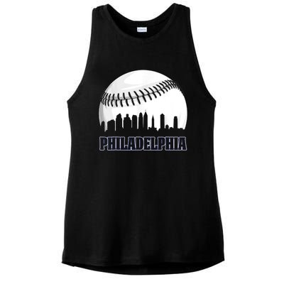 Vintage Philadelphia Baseball Skyline Retro Philly Cityscap Ladies PosiCharge Tri-Blend Wicking Tank