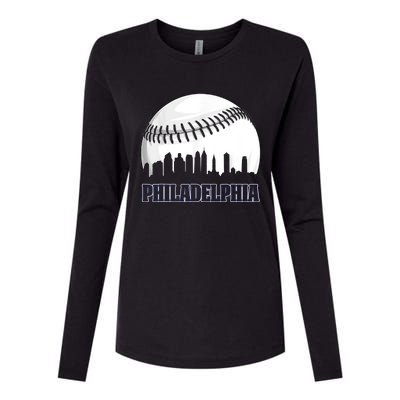 Vintage Philadelphia Baseball Skyline Retro Philly Cityscap Womens Cotton Relaxed Long Sleeve T-Shirt