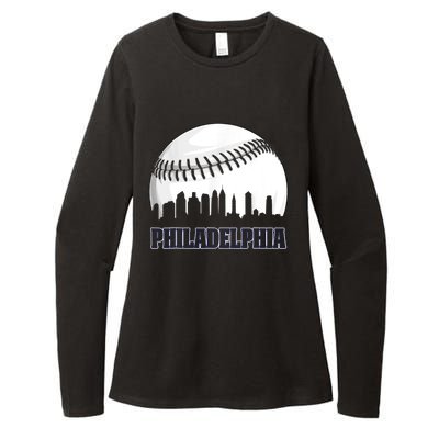 Vintage Philadelphia Baseball Skyline Retro Philly Cityscap Womens CVC Long Sleeve Shirt