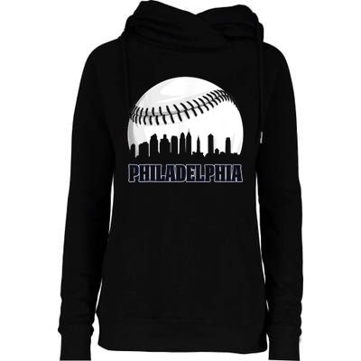 Vintage Philadelphia Baseball Skyline Retro Philly Cityscap Womens Funnel Neck Pullover Hood