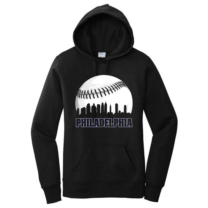 Vintage Philadelphia Baseball Skyline Retro Philly Cityscap Women's Pullover Hoodie