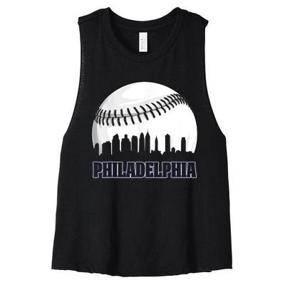 Vintage Philadelphia Baseball Skyline Retro Philly Cityscap Women's Racerback Cropped Tank