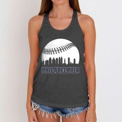 Vintage Philadelphia Baseball Skyline Retro Philly Cityscap Women's Knotted Racerback Tank