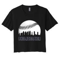 Vintage Philadelphia Baseball Skyline Retro Philly Cityscap Women's Crop Top Tee